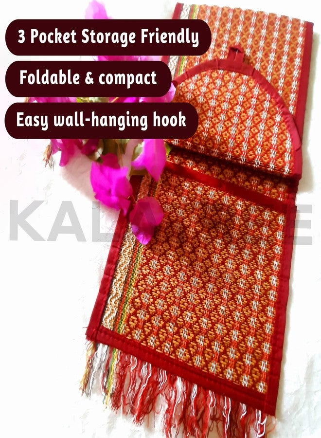 KalaTree River Grass Wall Hanging Organizer for Home Decor | Handwoven Magazine & Letter Holder | Eco-Friendly Korai Grass | 3 Pockets Foldable Vibrant - Image 4